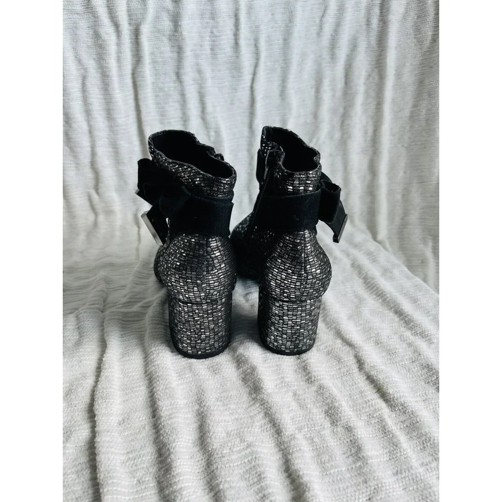 NWOB Alex Marie Mayleen Metallic Leather Ankle Bow Block Heel Booties - 6M - Picture 6 of 9